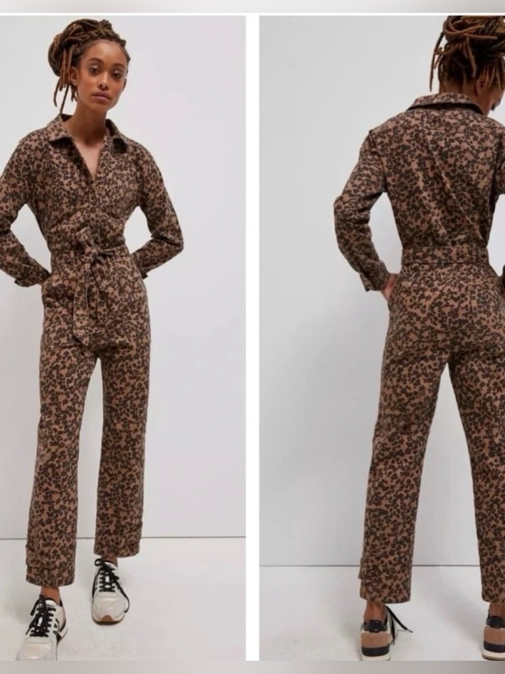 Anthropologie Animal Printed Tie-Waist Jumpsuit Utility Jumpsuit Small P